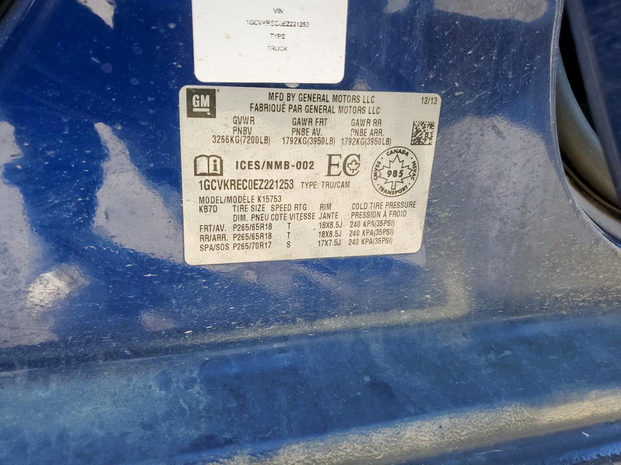 2014 Chevrolet Silverado K1500 Lt VIN: 1GCVKREC0EZ221253 Lot: 82449505