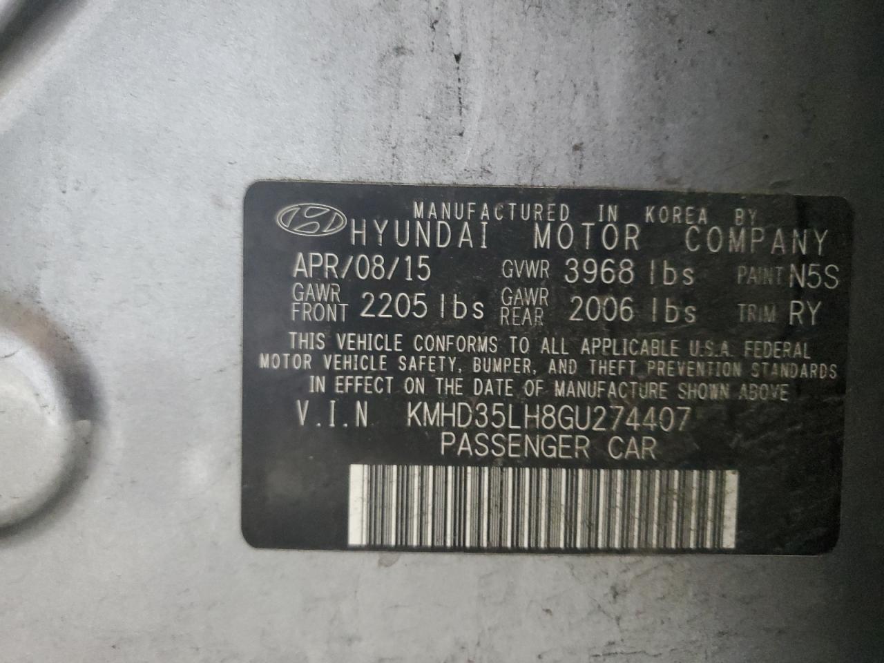 2016 Hyundai Elantra Gt VIN: KMHD35LH8GU274407 Lot: 82630665