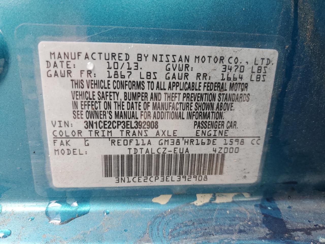 2014 Nissan Versa Note S VIN: 3N1CE2CP3EL392908 Lot: 84181575