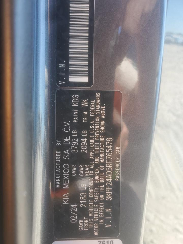 2024 Kia Forte Lx VIN: 3KPF24AD5RE765478 Lot: 87087485
