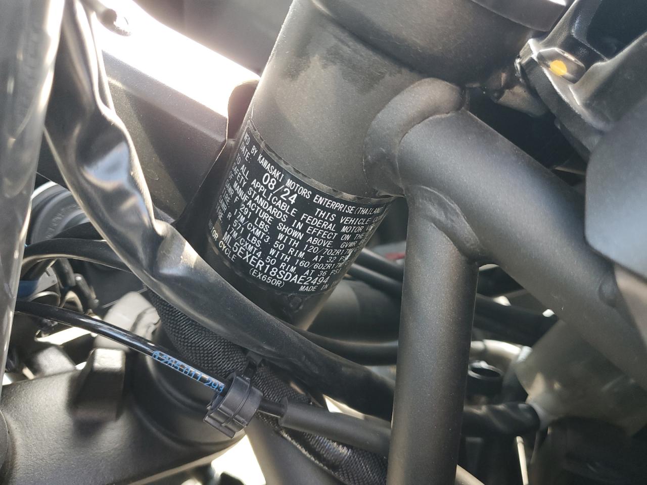 2025 Kawasaki Ex650 R VIN: ML5EXER18SDAE2494 Lot: 86304255