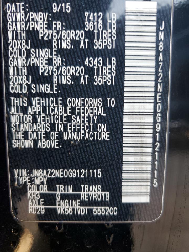 2016 Infiniti Qx80 VIN: JN8AZ2NE0G9121115 Lot: 85838985