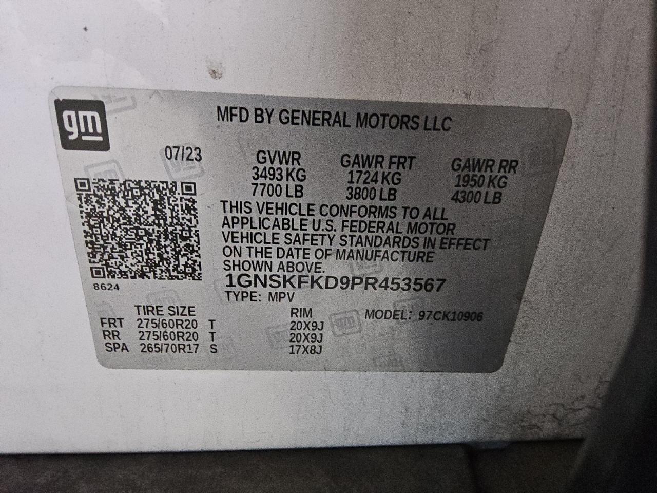 2023 Chevrolet Suburban K1500 Premier VIN: 1GNSKFKD9PR453567 Lot: 85273185