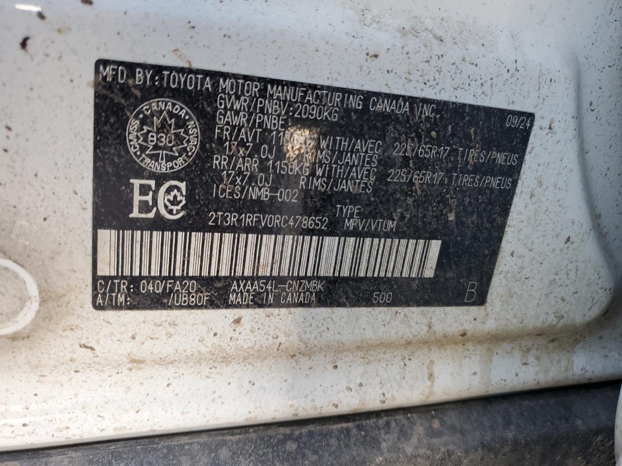 2024 Toyota Rav4 Xle VIN: 2T3R1RFV0RC478652 Lot: 85748545