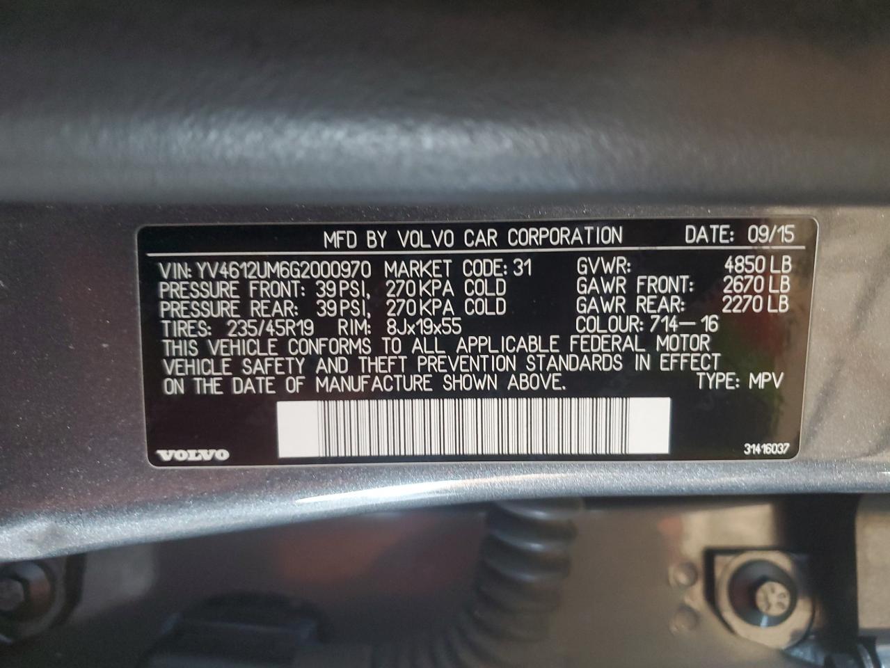 2016 Volvo S60 Cross Country T5 VIN: YV4612UM6G2000970 Lot: 89447145