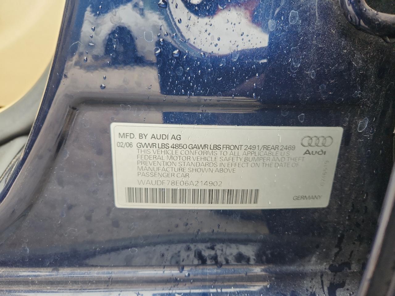 2006 Audi A4 2.0T Quattro VIN: WAUDF78E06A214902 Lot: 85942465