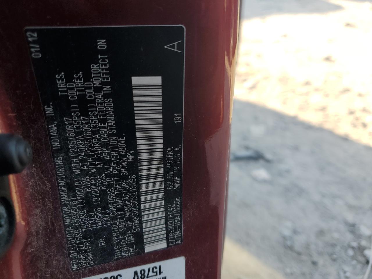 2012 Toyota Sienna Le VIN: 5TDKK3DC5CS215268 Lot: 84925305