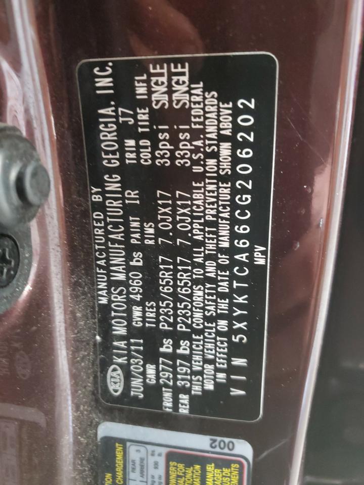 2012 Kia Sorento Base VIN: 5XYKTCA66CG206202 Lot: 85775895