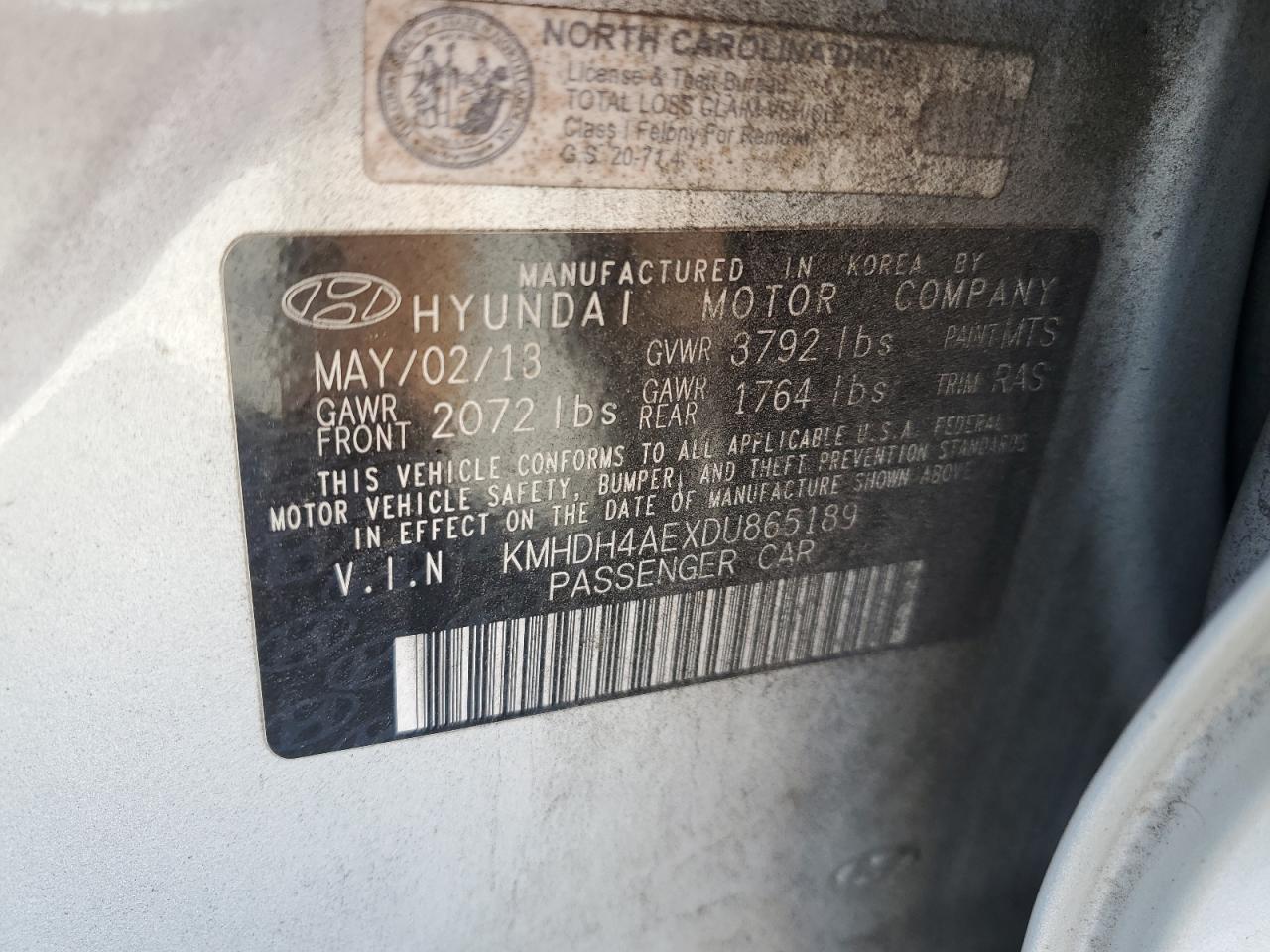 2013 Hyundai Elantra Gls VIN: KMHDH4AEXDU865189 Lot: 85145095