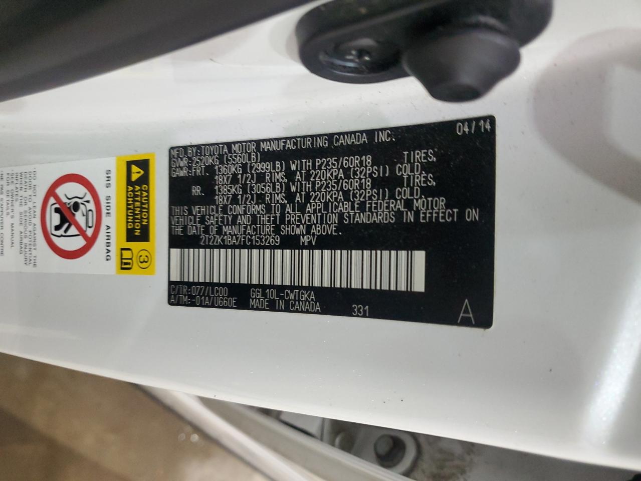 2015 Lexus Rx 350 VIN: 2T2ZK1BA7FC153269 Lot: 90397225