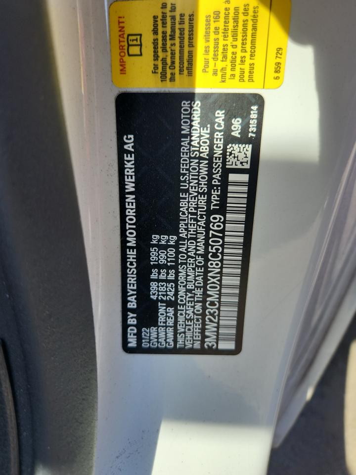 2022 BMW 230I VIN: 3MW23CM0XN8C50769 Lot: 82196375