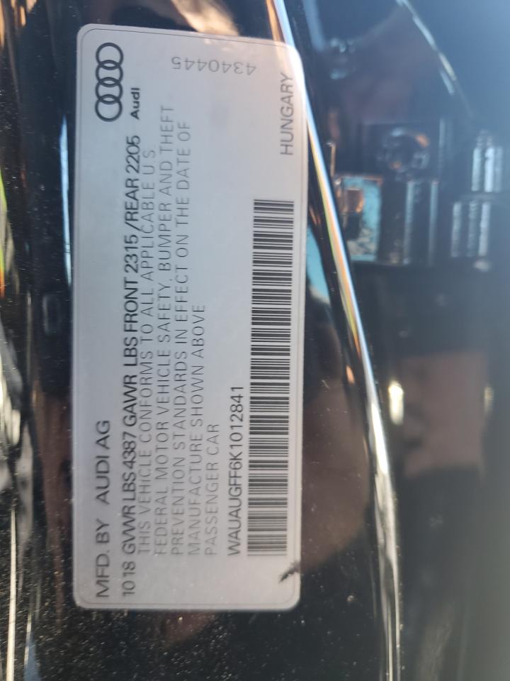 2019 Audi A3 Premium VIN: WAUAUGFF6K1012841 Lot: 90371995