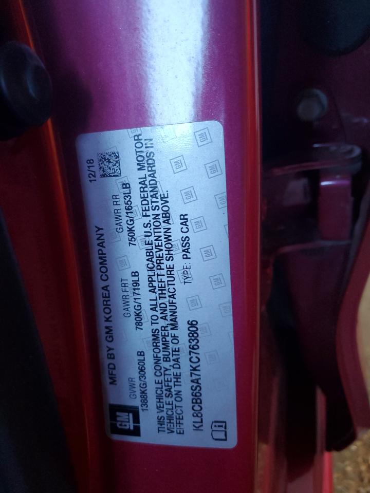 2019 Chevrolet Spark Ls VIN: KL8CB6SA7KC763806 Lot: 87287295