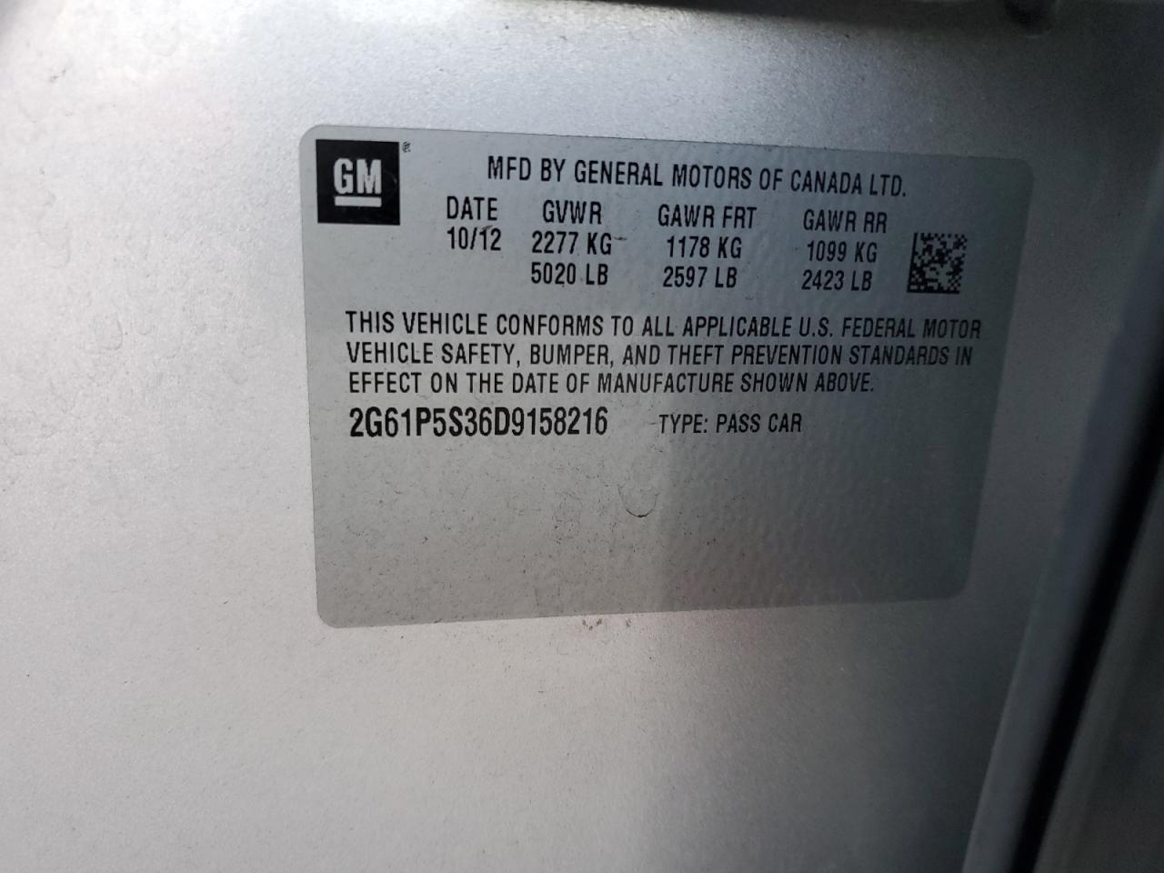 2013 Cadillac Xts Luxury Collection VIN: 2G61P5S36D9158216 Lot: 84477835