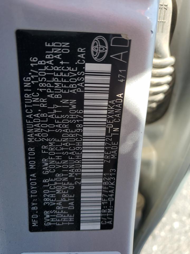 2017 Toyota Corolla L VIN: 2T1BURHE9HC798176 Lot: 85488285