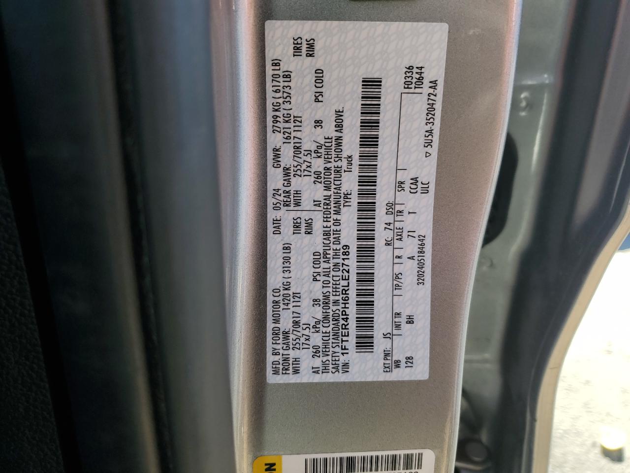 2024 Ford Ranger Xl VIN: 1FTER4PH6RLE27189 Lot: 90699915