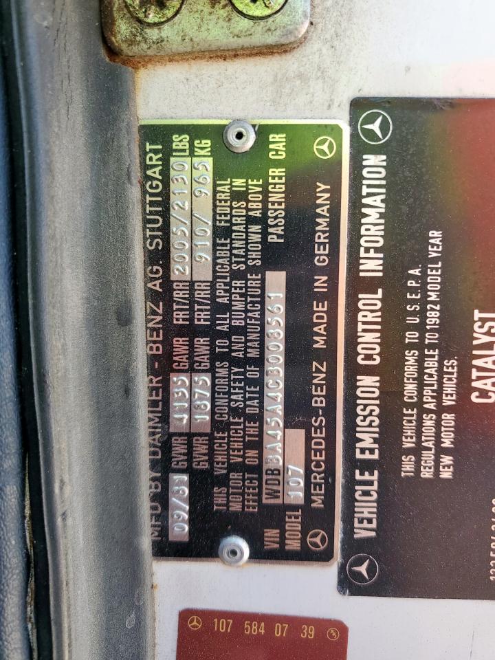 1982 Mercedes-Benz 380 Sl VIN: WDBBA45A4CB008561 Lot: 86286905