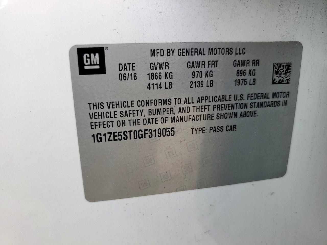 2016 Chevrolet Malibu Lt VIN: 1G1ZE5ST0GF319055 Lot: 85934025