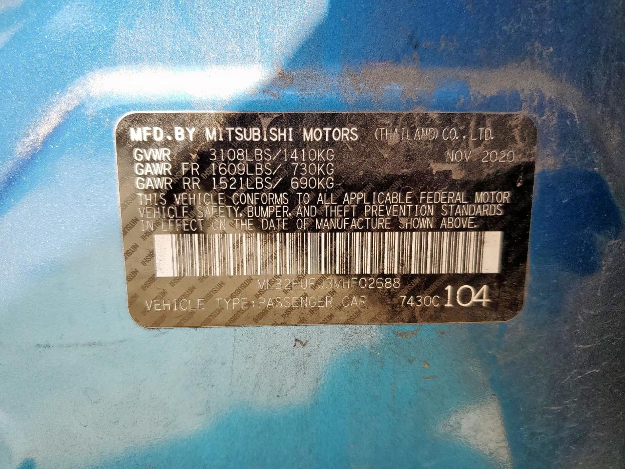 2021 Mitsubishi Mirage G4 Es VIN: ML32FUFJ3MHF02688 Lot: 86282165