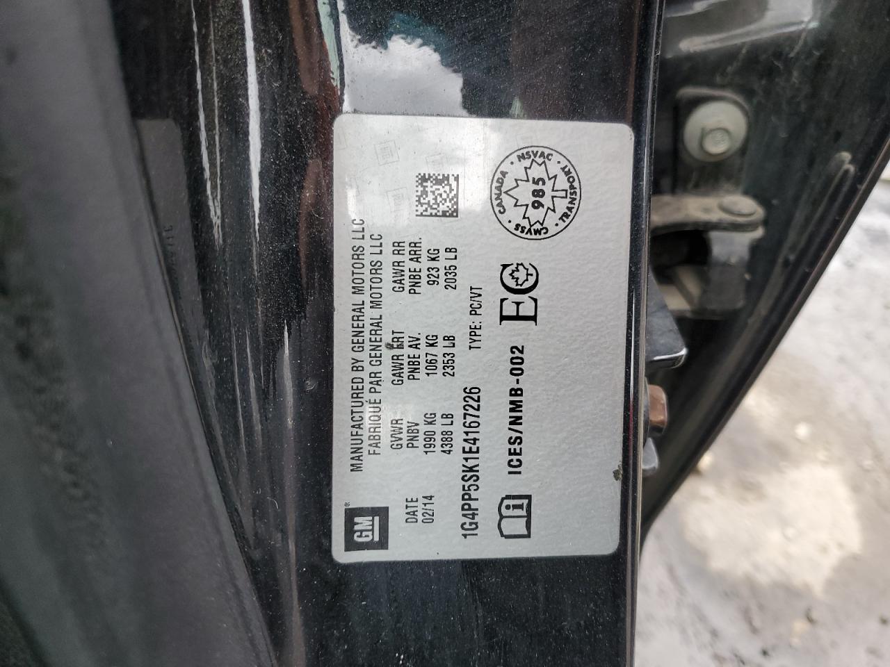 2014 Buick Verano VIN: 1G4PP5SK1E4167226 Lot: 90780435