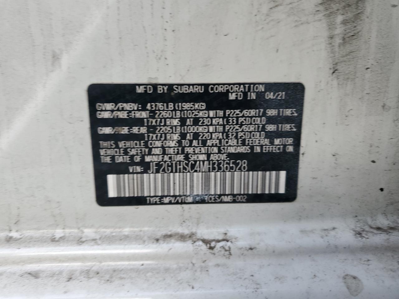 2021 Subaru Crosstrek Sport VIN: JF2GTHSC4MH336528 Lot: 81914495