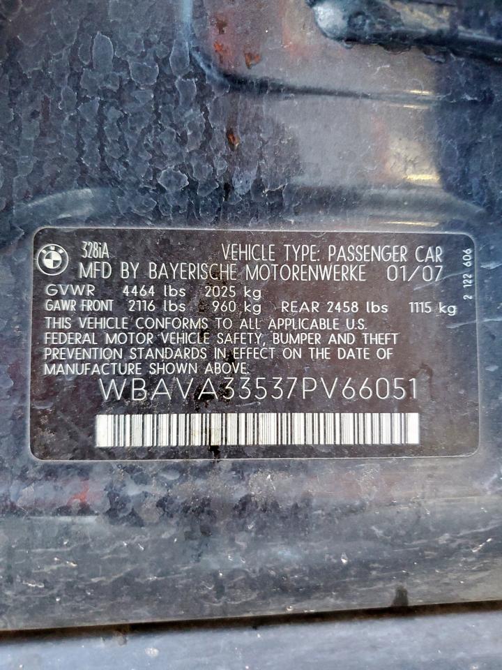 2007 BMW 328 I VIN: WBAVA33537PV66051 Lot: 82264715
