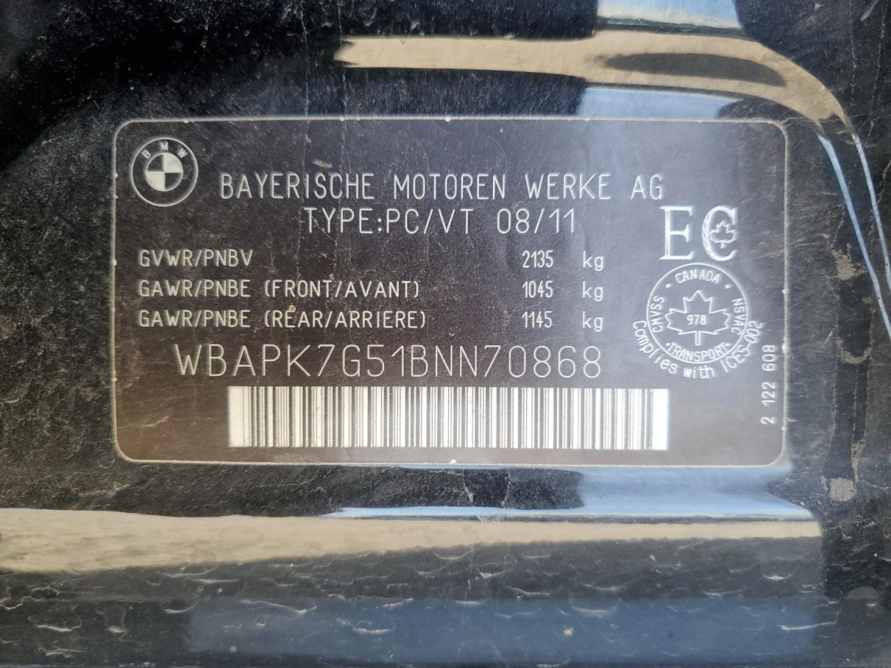 2011 BMW 328 Xi VIN: WBAPK7G51BNN70868 Lot: 84607915