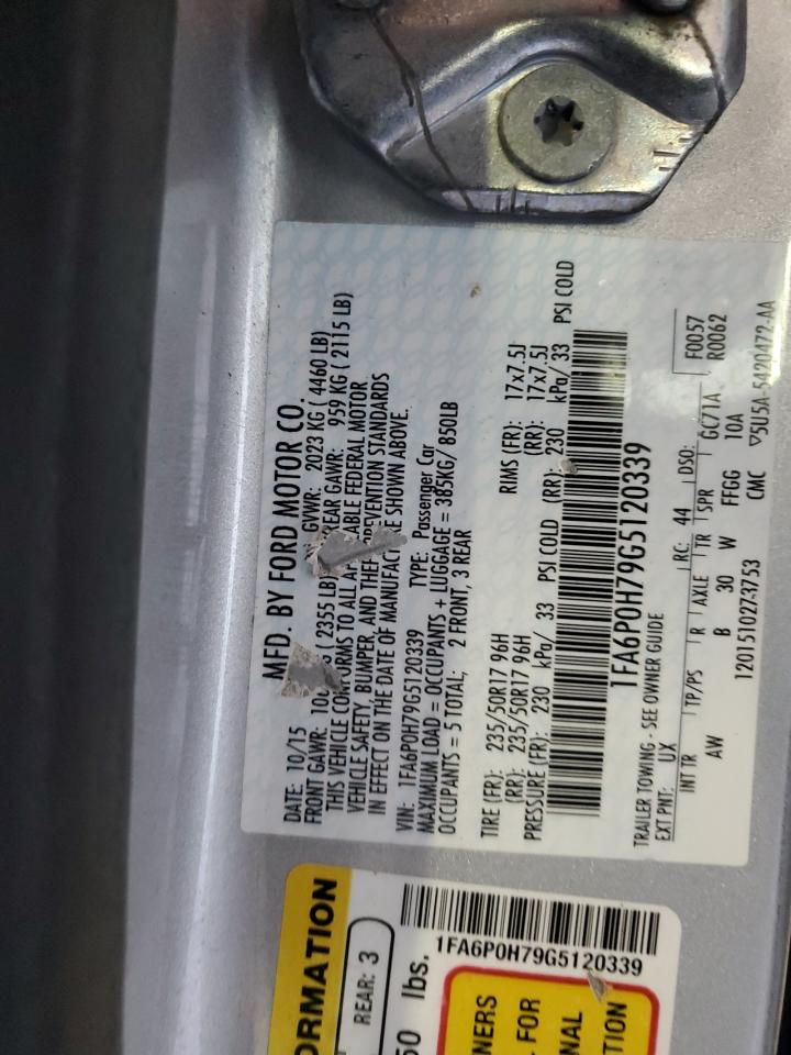 2016 Ford Fusion Se VIN: 1FA6P0H79G5120339 Lot: 82731415