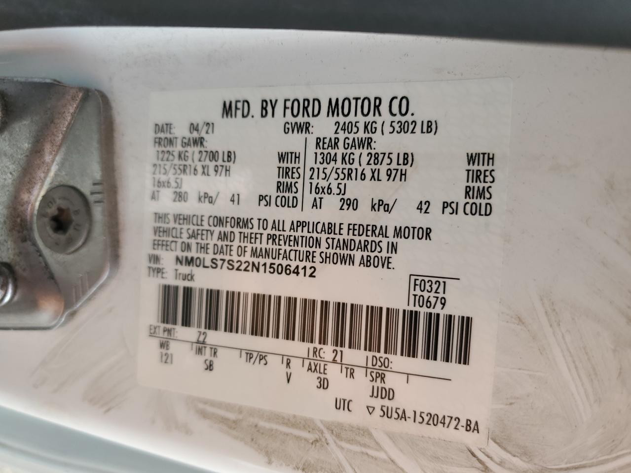 2022 Ford Transit Connect Xl VIN: NM0LS7S22N1506412 Lot: 80824585