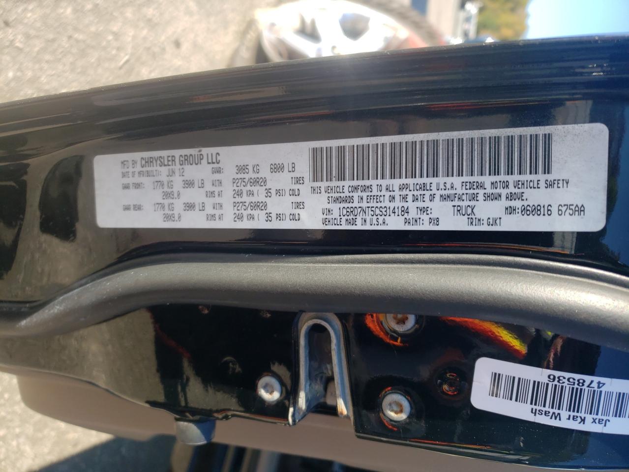 2012 Dodge Ram 1500 Laramie VIN: 1C6RD7NT5CS314184 Lot: 89504095