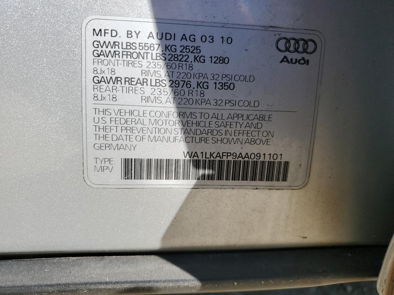 2010 Audi Q5 Premium Plus VIN: WA1LKAFP9AA091101 Lot: 86195725