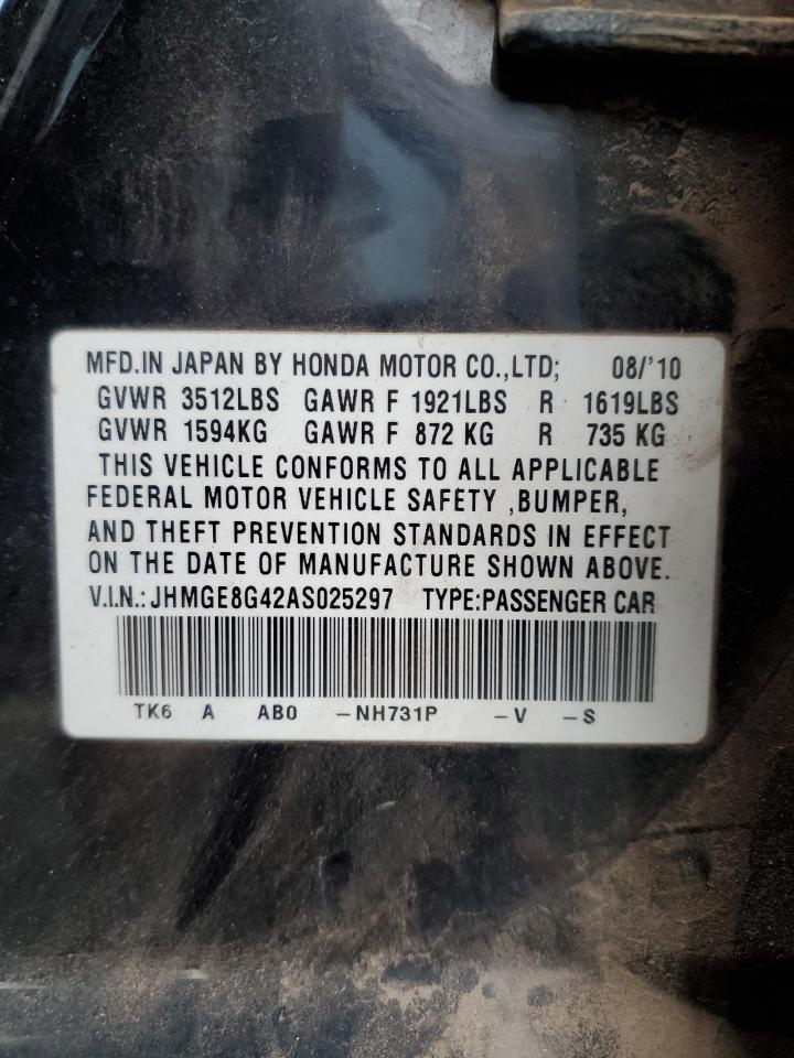 2010 Honda Fit Sport VIN: JHMGE8G42AS025297 Lot: 84710145