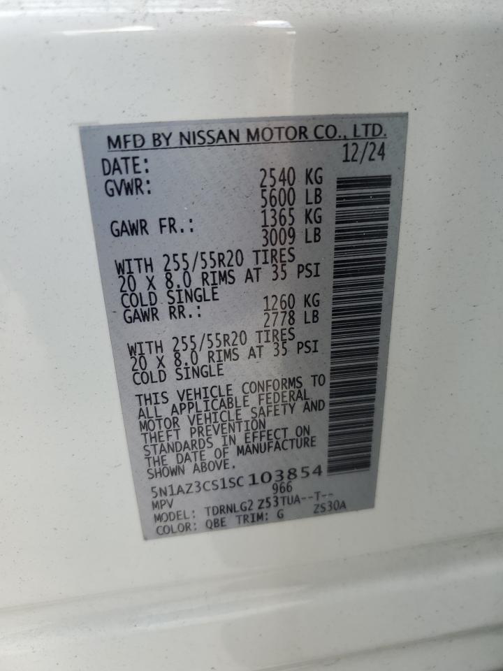 2025 Nissan Murano Sl VIN: 5N1AZ3CS1SC103854 Lot: 85731445