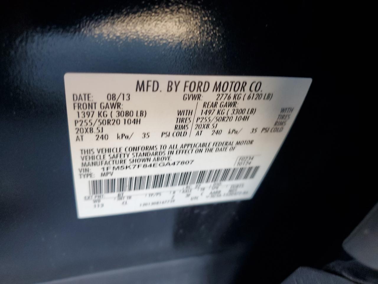 2014 Ford Explorer Limited VIN: 1FM5K7F84EGA47807 Lot: 87436355