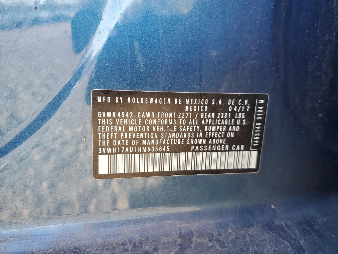 2017 Volkswagen Golf Alltrack S VIN: 3VWH17AU1HM535645 Lot: 83993135