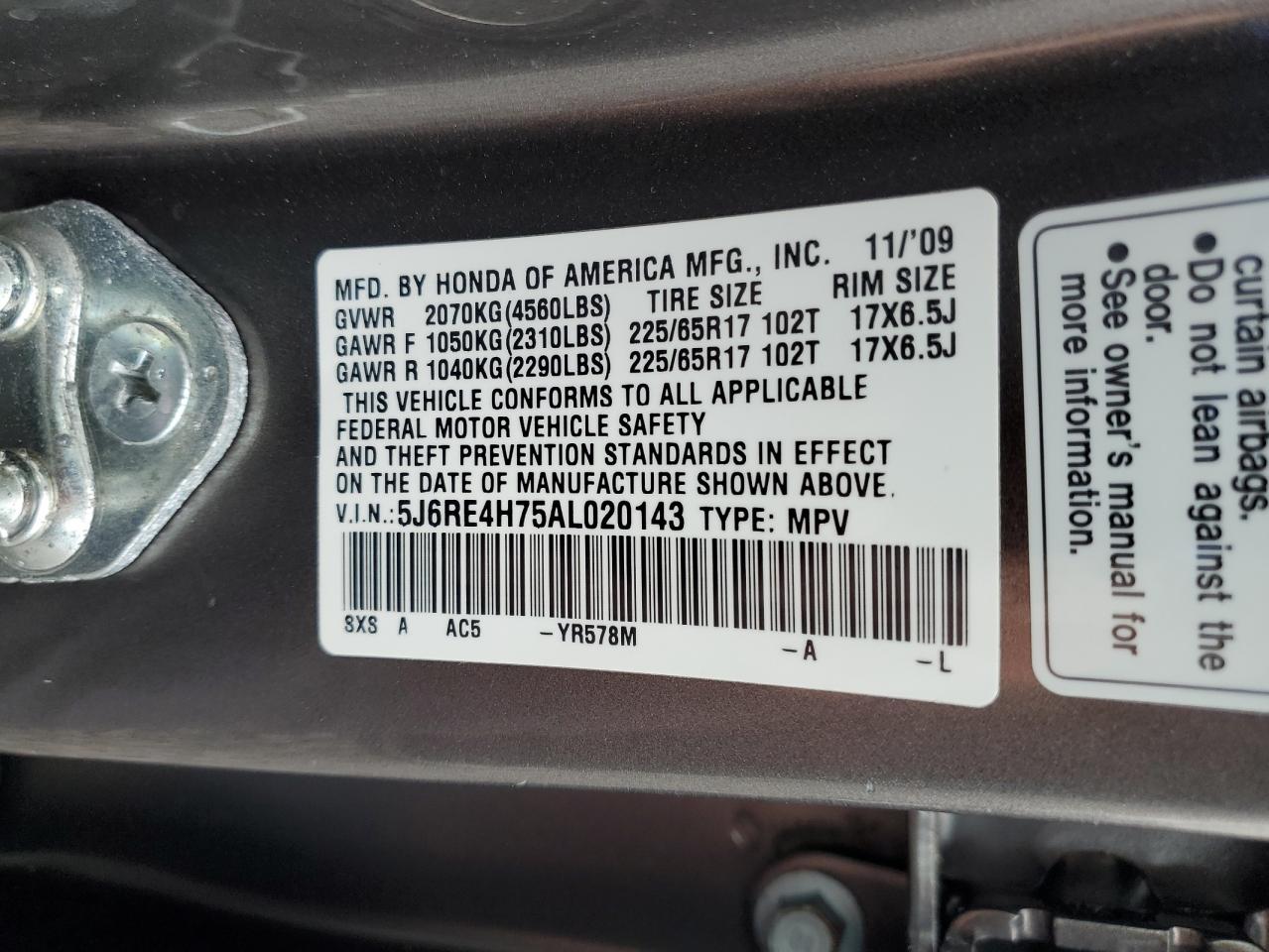 2010 Honda Cr-V Exl VIN: 5J6RE4H75AL020143 Lot: 84651715
