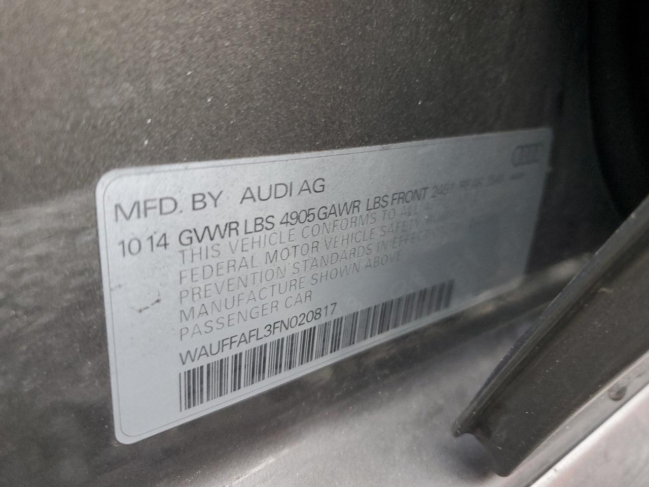 2015 Audi A4 Premium Plus VIN: WAUFFAFL3FN020817 Lot: 85571255