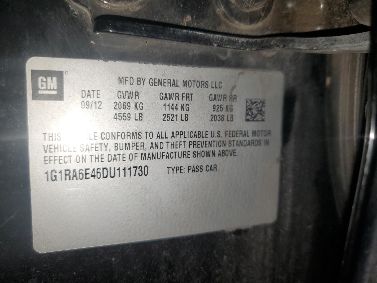 2013 Chevrolet Volt VIN: 1G1RA6E46DU111730 Lot: 85475775