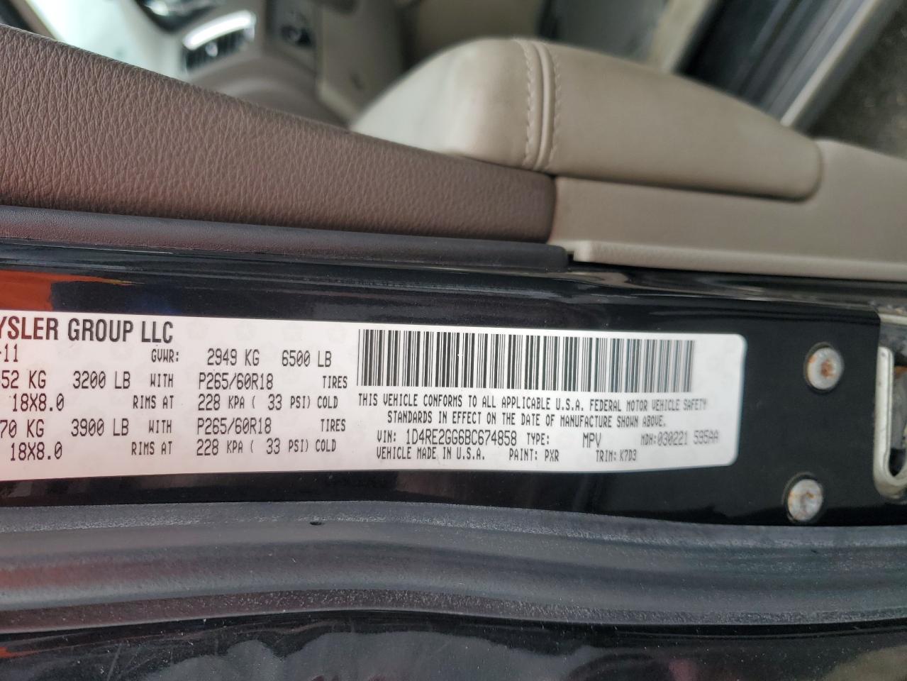 2011 Dodge Durango Express VIN: 1D4RE2GG6BC674858 Lot: 85921105