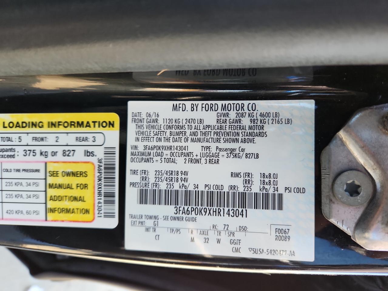 2017 Ford Fusion Titanium VIN: 3FA6P0K9XHR143041 Lot: 84913375