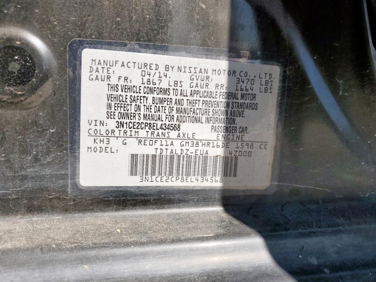 2014 Nissan Versa Note S VIN: 3N1CE2CP8EL434568 Lot: 86291605