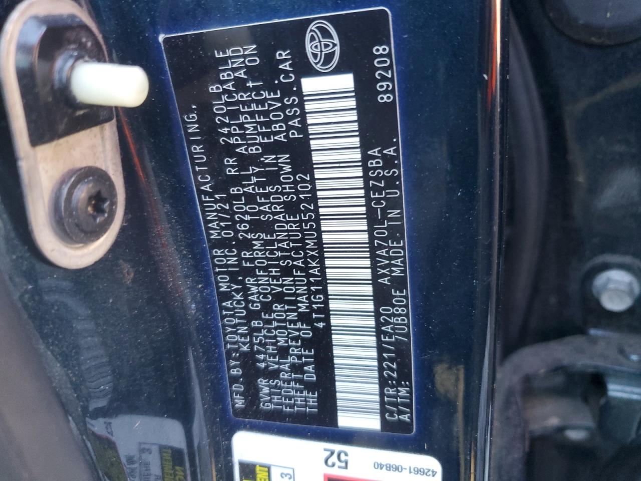 2021 Toyota Camry Se VIN: 4T1G11AKXMU552102 Lot: 81898705