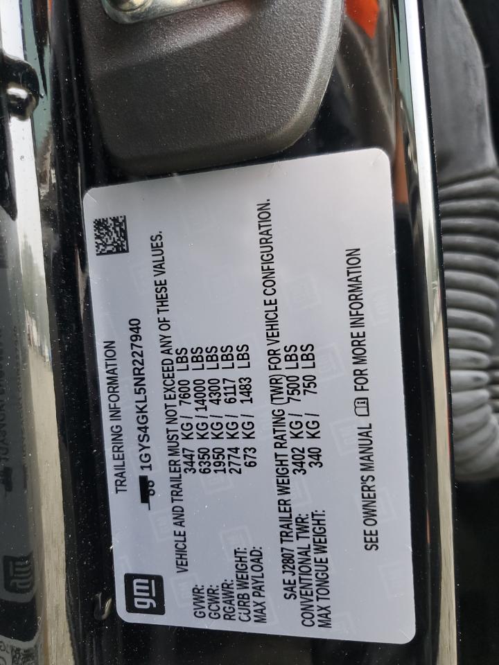 2022 Cadillac Escalade Sport Platinum VIN: 1GYS4GKL5NR227940 Lot: 85073125