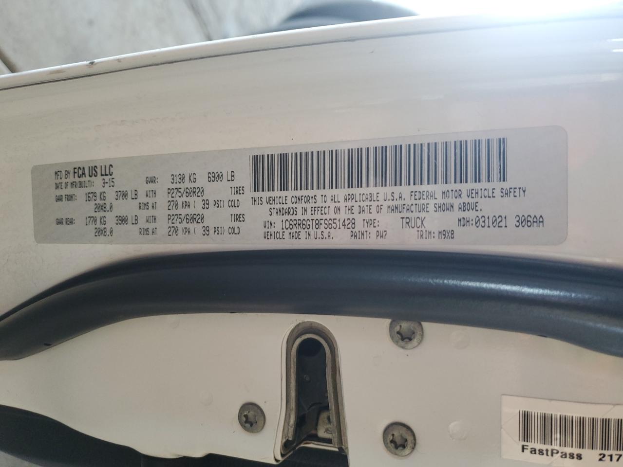 2015 Ram 1500 Slt VIN: 1C6RR6GT8FS651428 Lot: 82660385