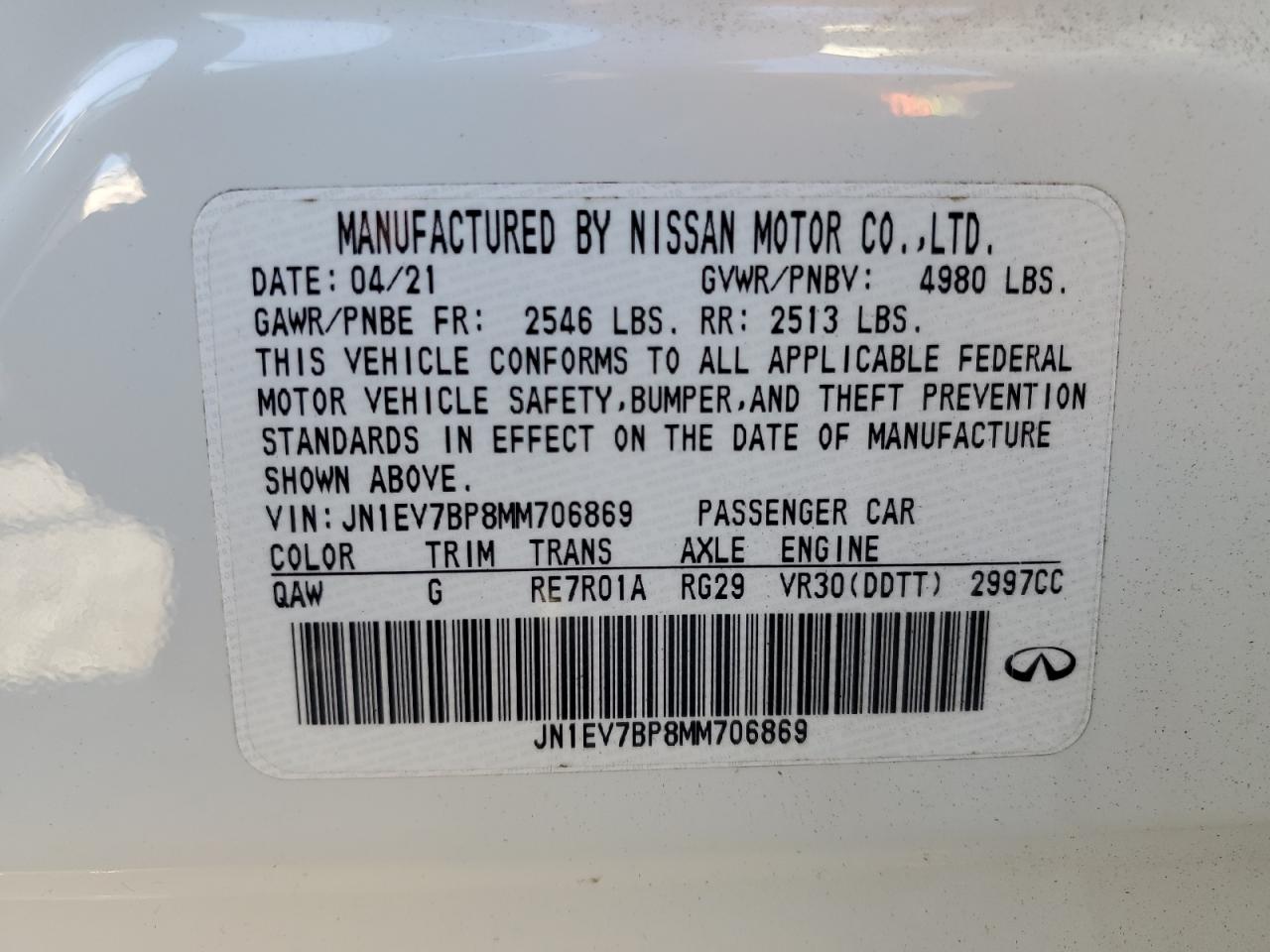 2021 Infiniti Q50 Luxe VIN: JN1EV7BP8MM706869 Lot: 82531905