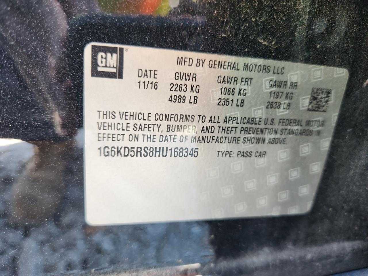 2017 Cadillac Ct6 Luxury VIN: 1G6KD5RS8HU168345 Lot: 86251655