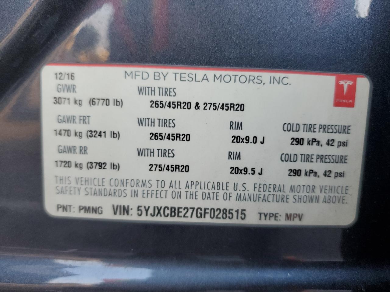 2016 Tesla Model X VIN: 5YJXCBE27GF028515 Lot: 86704495