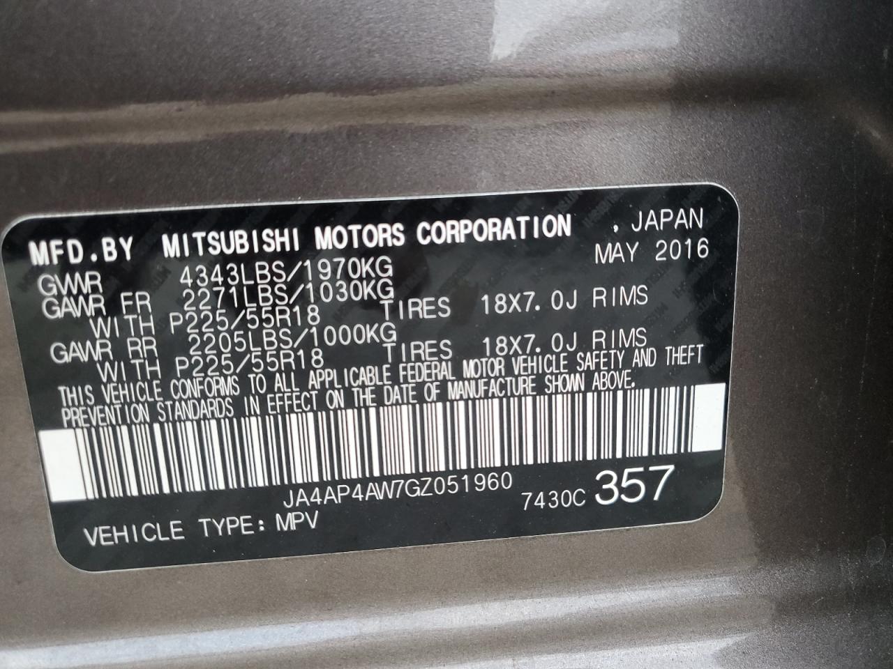 2016 Mitsubishi Outlander Sport Sel VIN: JA4AP4AW7GZ051960 Lot: 82389545