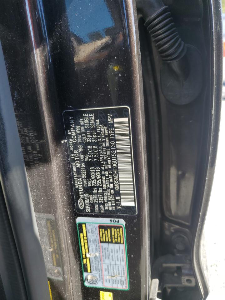 2016 Hyundai Santa Fe Se VIN: KM8SMDHF9GU152130 Lot: 82317695