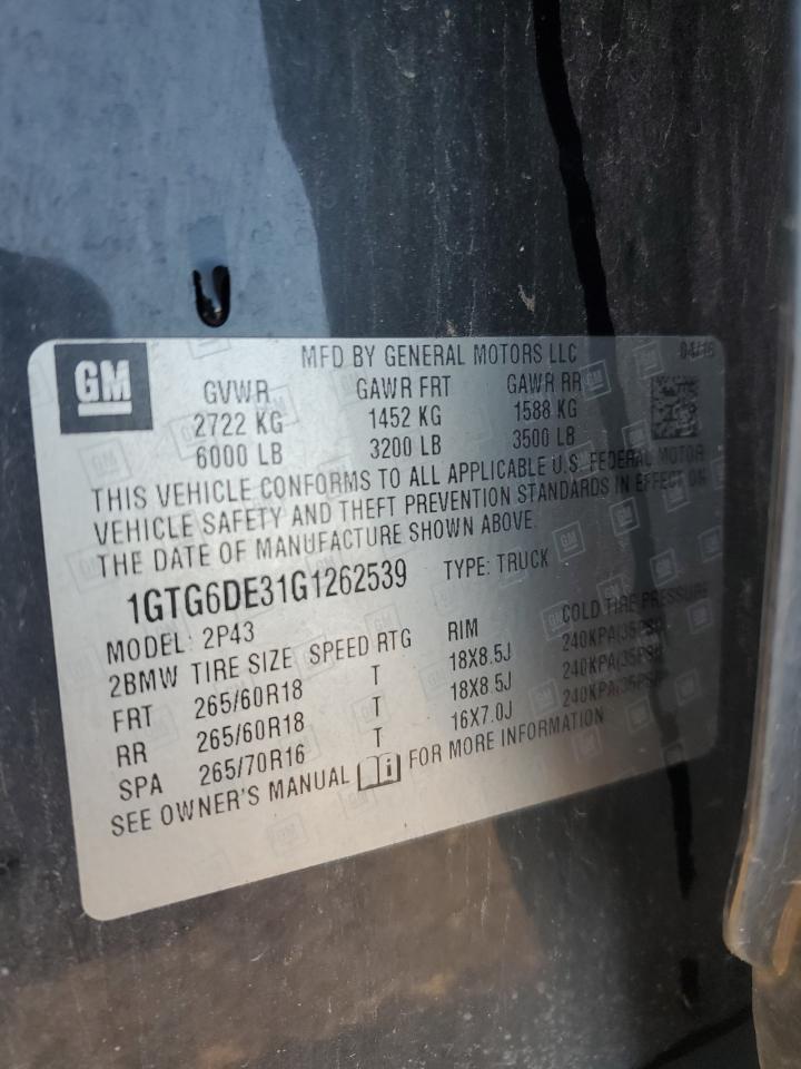 2016 GMC Canyon Slt VIN: 1GTG6DE31G1262539 Lot: 90429615